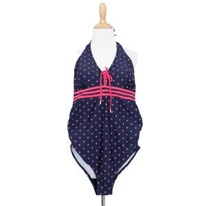 BEACH BUMP MOTHERHOOD MATERNITY Polka-Dot One-Piece Halter Neck Swimsuit Sz S